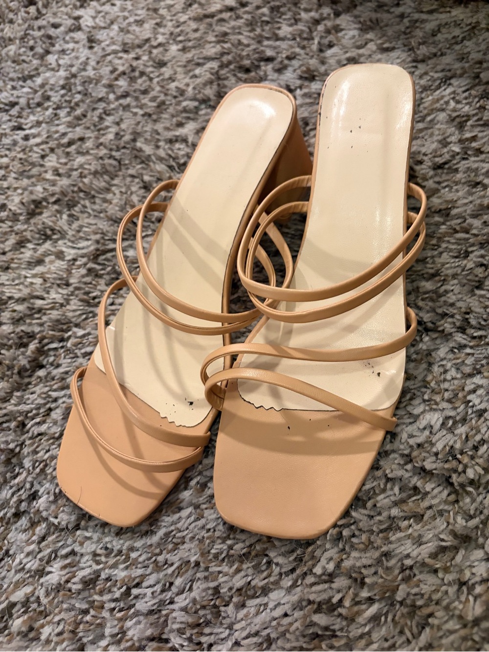 SHEIN Beige Multi-Strap Square-Toe Low Heel Sandals